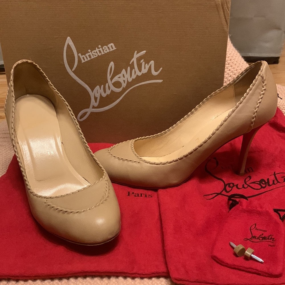 Christian Louboutin Marpelissimo Napa Heels in Nude Size 38